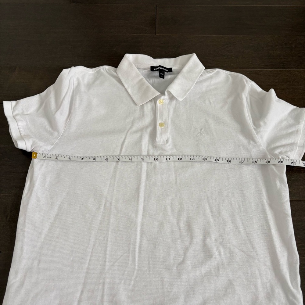 Express White Polo Shirt Men’s Medium Short Sleeve Classic Logo 100% Cotton - Picture 6 of 7